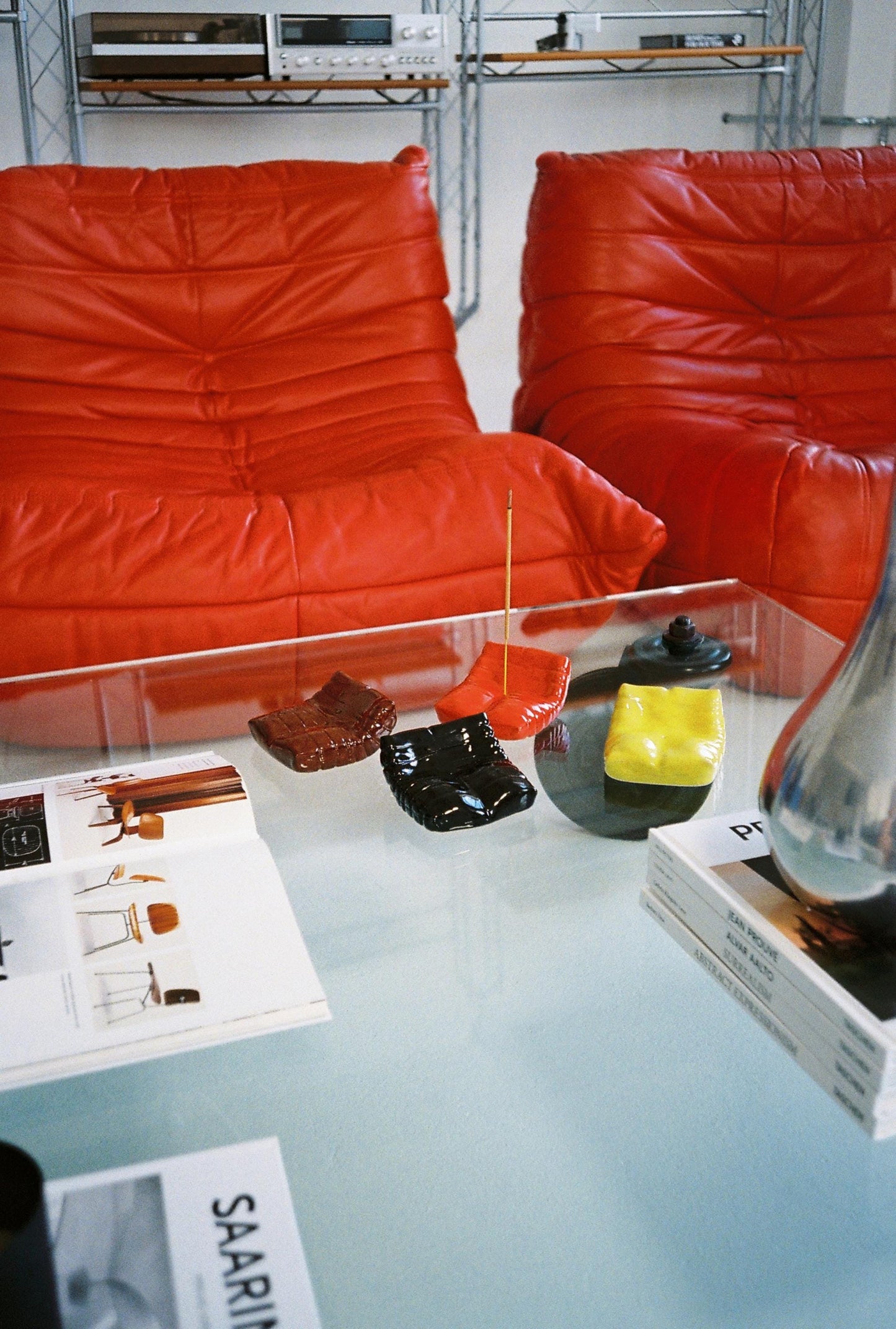 Original Ligne Roset TOGO — Rare Vintage Red Leather Set (3-Seater + Corner + 1-Seater Segment)