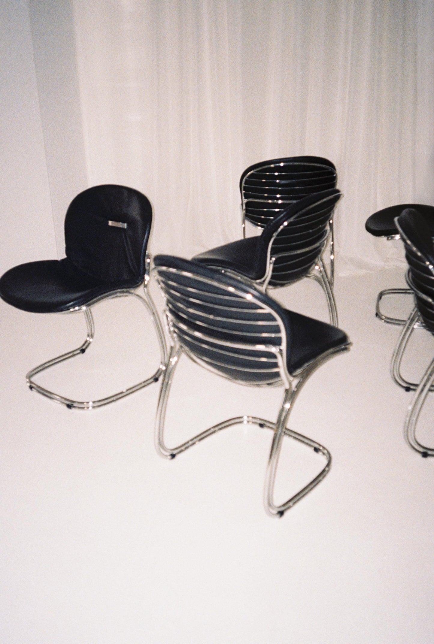Set of 6 Gastone Rinaldi Dining Chairs, 1970s–1980s, Italian Chrome & Leather Chairs (Price per chair)