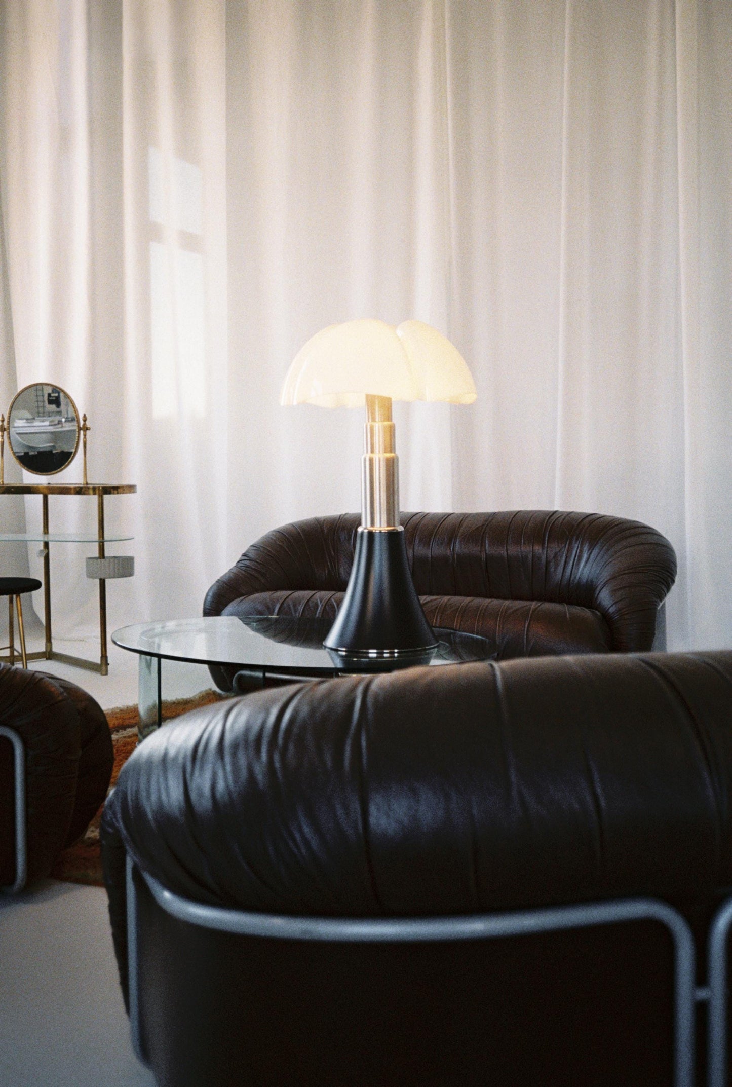 Vintage Brown Leather Sofa & Armchair Set, 1970s — Soft Sculptural Design (1 Sofa + 2 Armchairs)