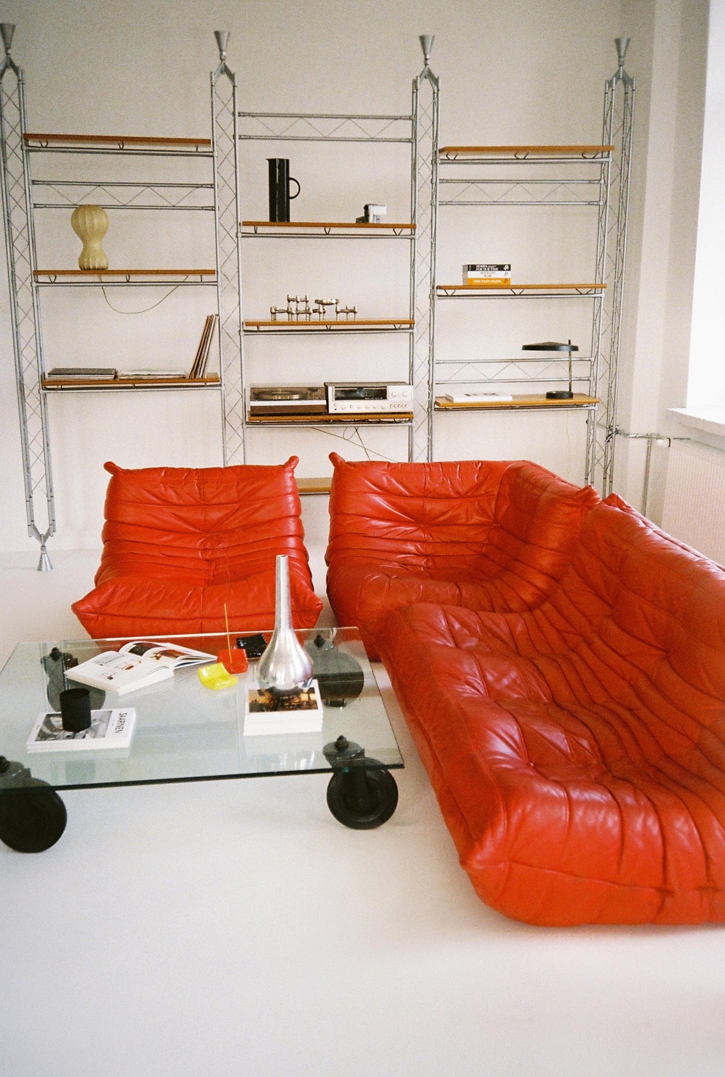 Original Ligne Roset TOGO — Rare Vintage Red Leather Set (3-Seater + Corner + 1-Seater Segment)
