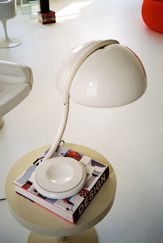 Elio Martinelli “Serpente” Table Lamp for Martinelli Luce, 1965 — White Metal & Opaline Methacrylate