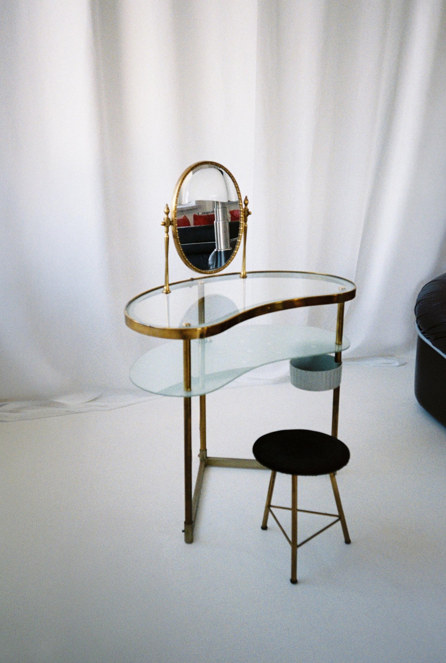 Vintage Brass & Glass Vanity Table with Oval Mirror, Italy, 1960s