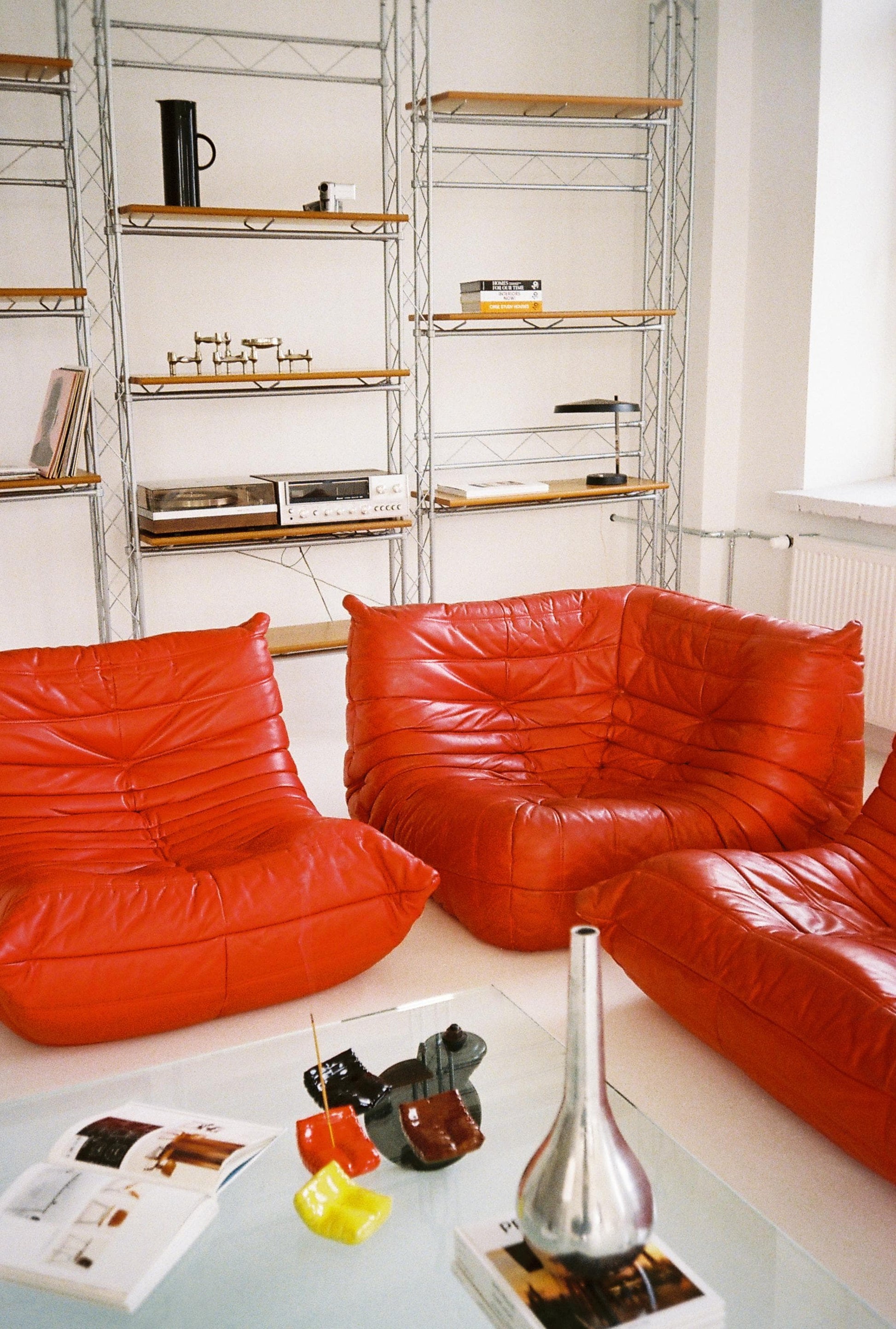 Original Ligne Roset TOGO — Rare Vintage Red Leather Set (3-Seater + Corner + 1-Seater Segment)