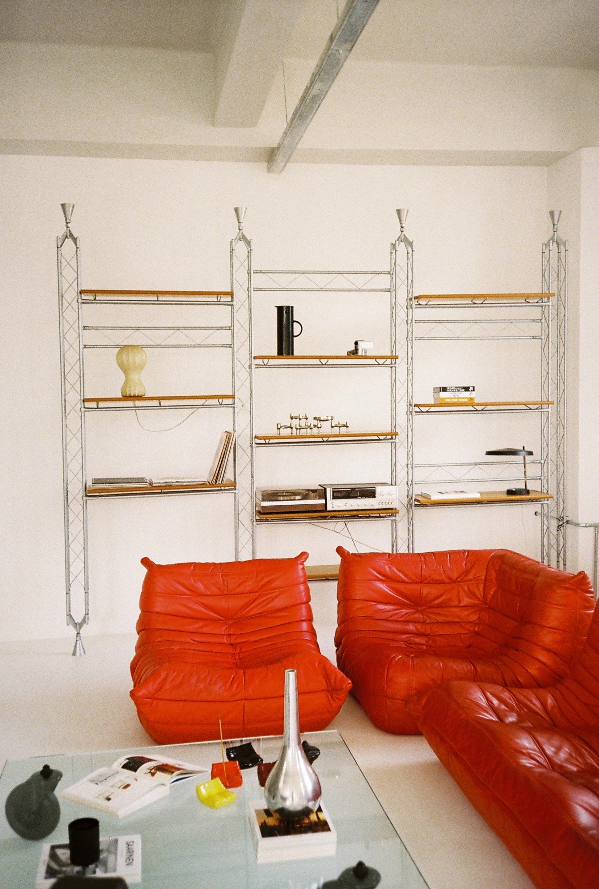 Original Ligne Roset TOGO — Rare Vintage Red Leather Set (3-Seater + Corner + 1-Seater Segment)