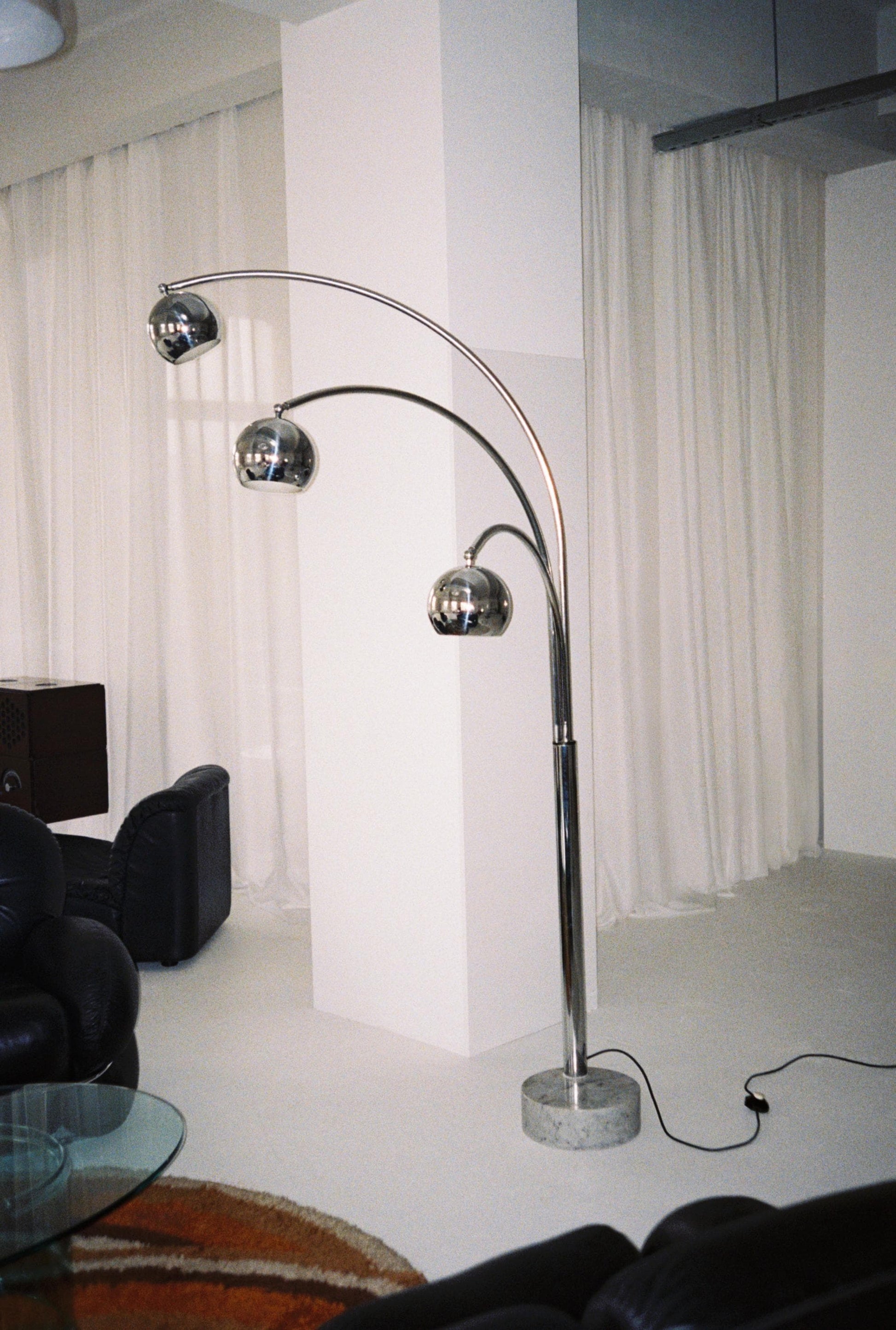 Vintage Goffredo Reggiani Arc Floor Lamp, Italian Chrome Floor Lamp, 3 Arm Mid Century Modern Lamp, Marble Base Lighting