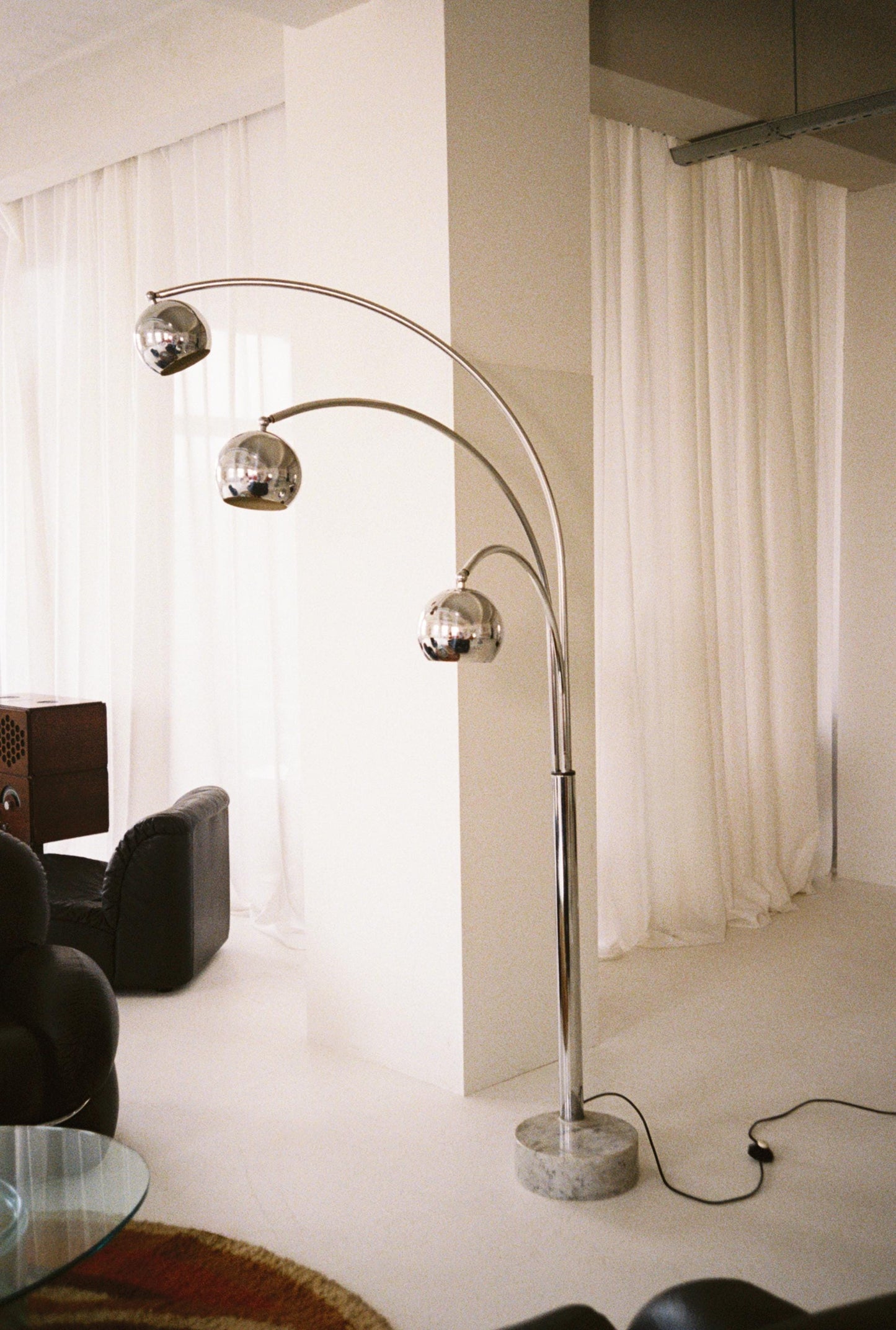Vintage Goffredo Reggiani Arc Floor Lamp, Italian Chrome Floor Lamp, 3 Arm Mid Century Modern Lamp, Marble Base Lighting