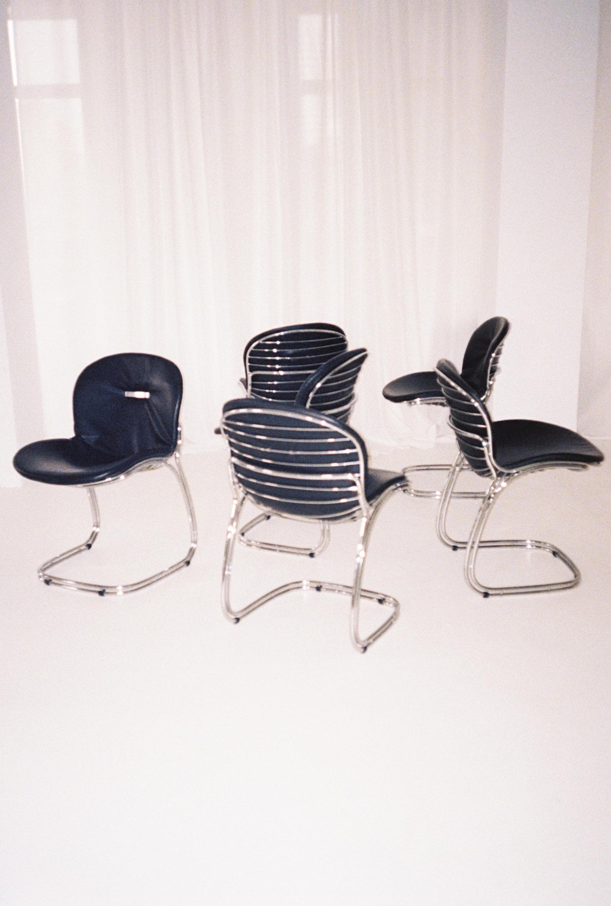 Set of 6 Gastone Rinaldi Dining Chairs, 1970s–1980s, Italian Chrome & Leather Chairs (Price per chair)