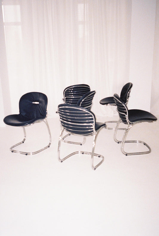 Set of 6 Gastone Rinaldi Dining Chairs, 1970s–1980s, Italian Chrome & Leather Chairs (Price per chair)