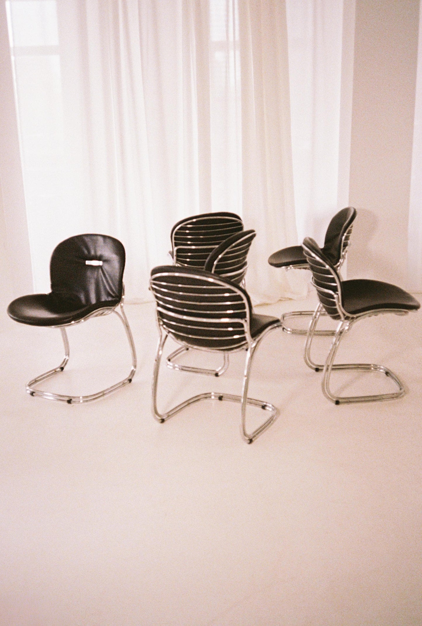 Set of 6 Gastone Rinaldi Dining Chairs, 1970s–1980s, Italian Chrome & Leather Chairs (Price per chair)