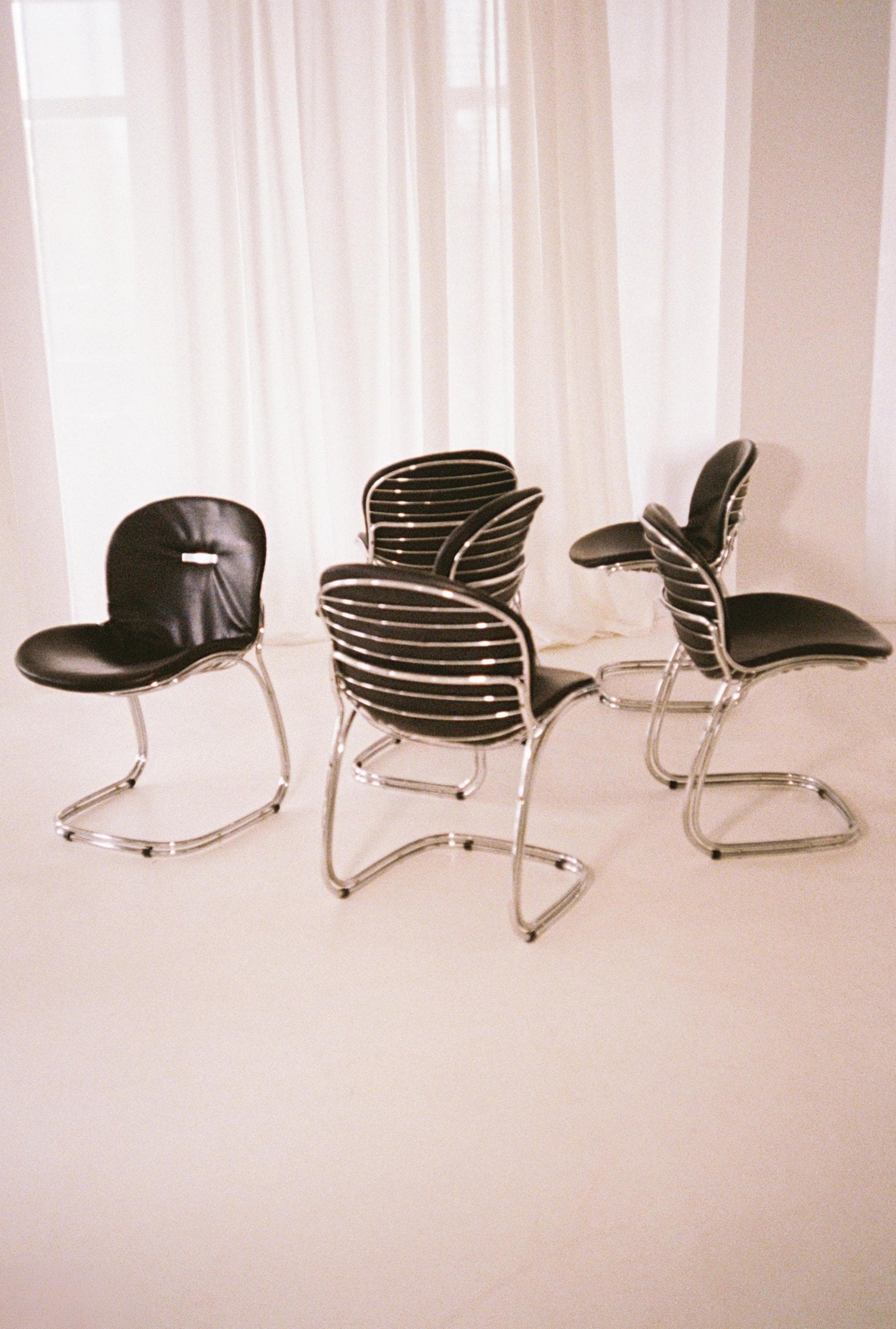 Set of 6 Gastone Rinaldi Dining Chairs, 1970s–1980s, Italian Chrome & Leather Chairs (Price per chair)