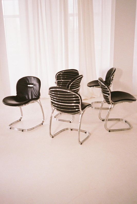 Set of 6 Gastone Rinaldi Dining Chairs, 1970s–1980s, Italian Chrome & Leather Chairs (Price per chair)