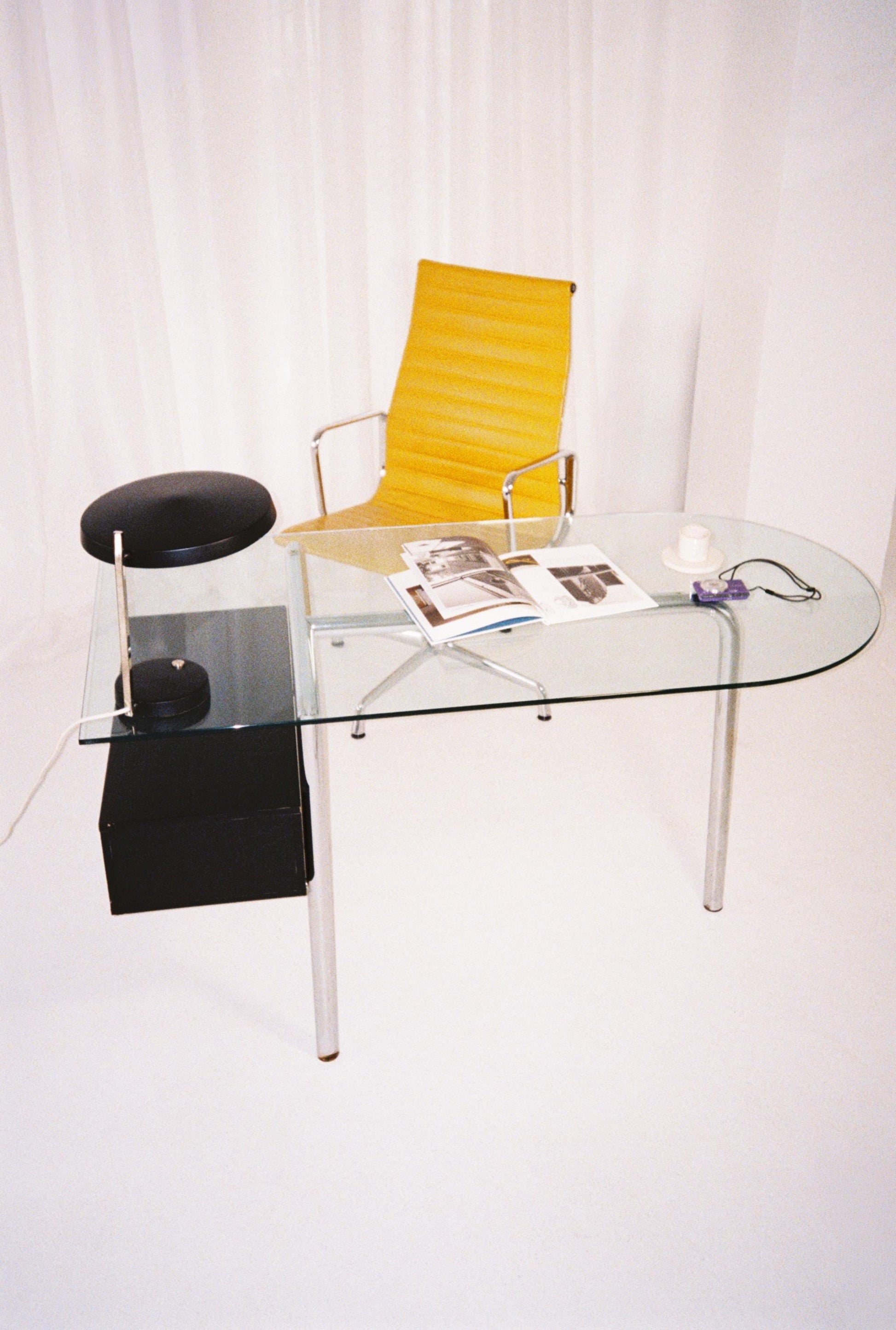 Vintage Glass Desk with Drawer, Modernist Office Desk, Italian Style Chrome Desk, Mid Century Modern Writing Desk, 1970s