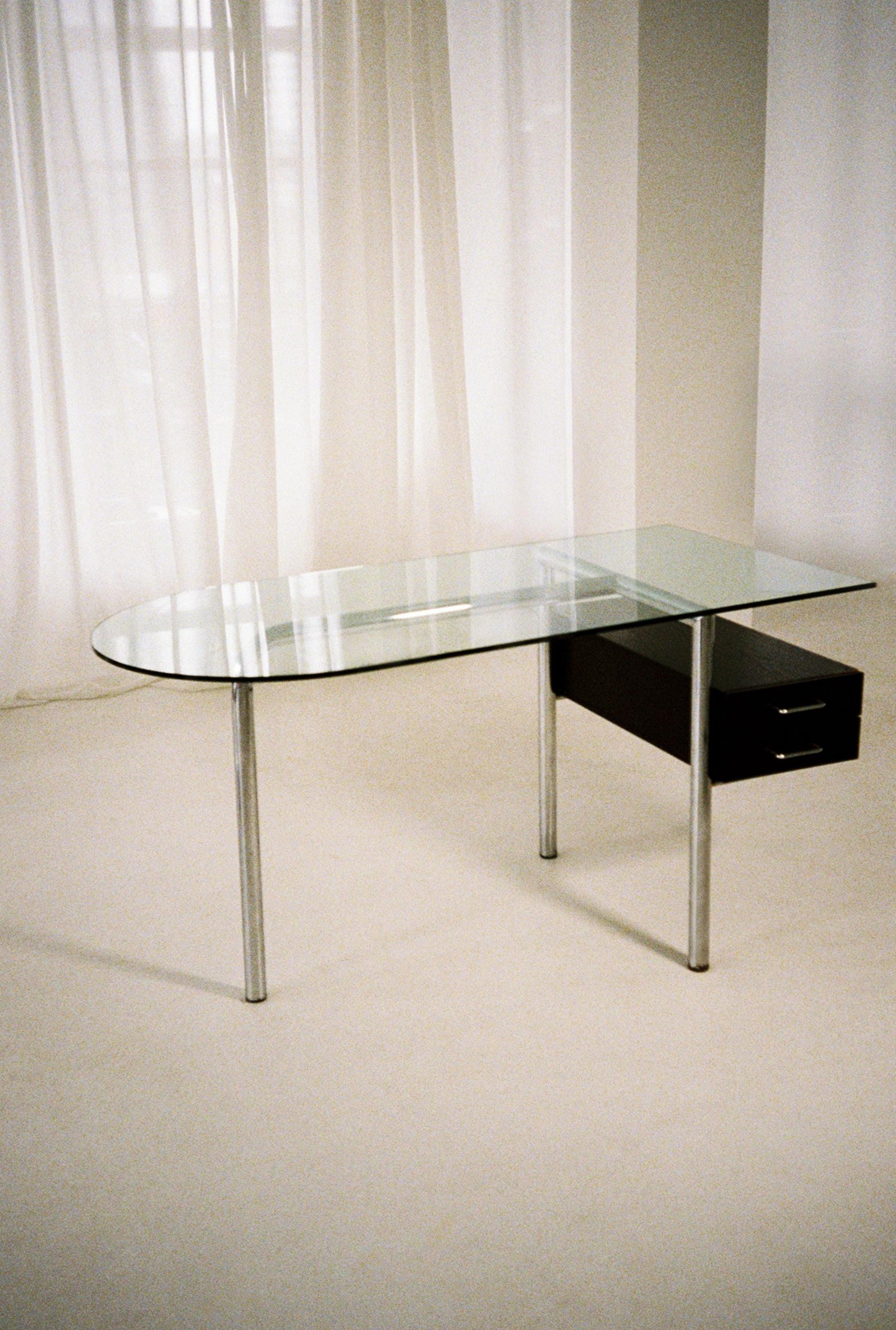 Vintage Glass Desk with Drawer, Modernist Office Desk, Italian Style Chrome Desk, Mid Century Modern Writing Desk, 1970s